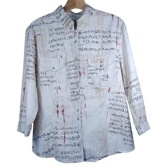 VTG Ruby Rd. Women's Sz 14 Script Print Button Up Jacket Postcard Graphic Blouse - Picture 4 of 7